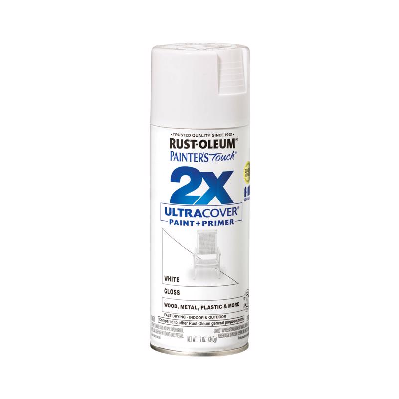 Rust-Oleum Painter's Touch 2X Ultra Cover Gloss White Paint+Primer Spray Paint 12 oz