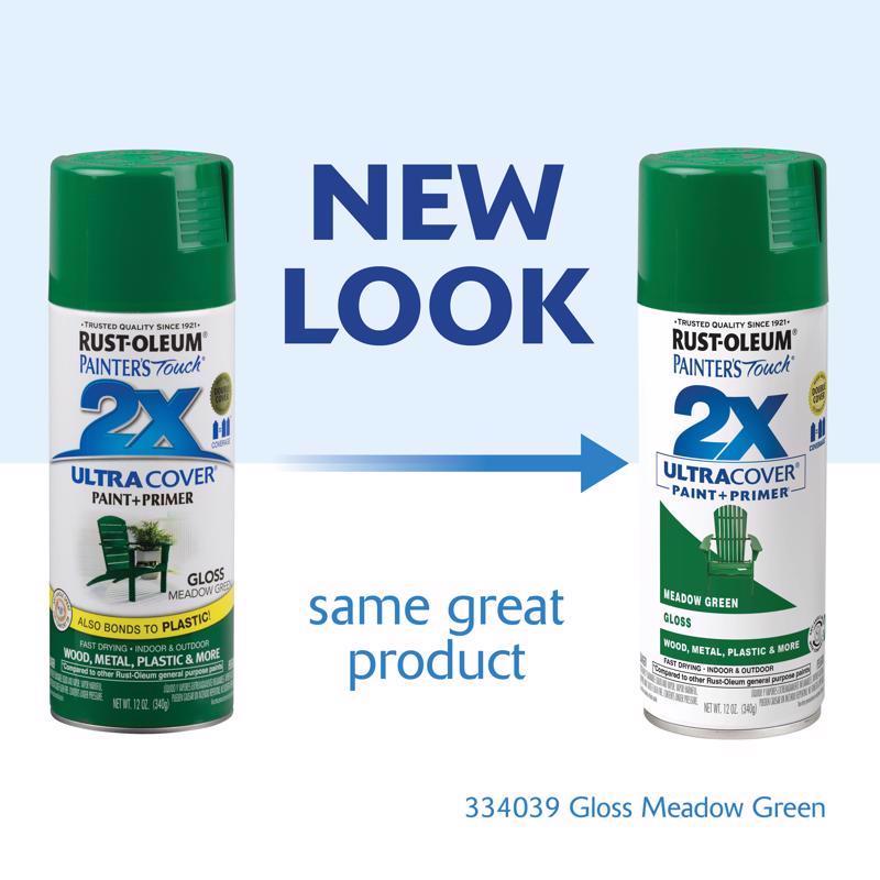 Rust-Oleum Painter's Touch 2X Ultra Cover Gloss Meadow Green Paint+Primer Spray Paint 12 oz