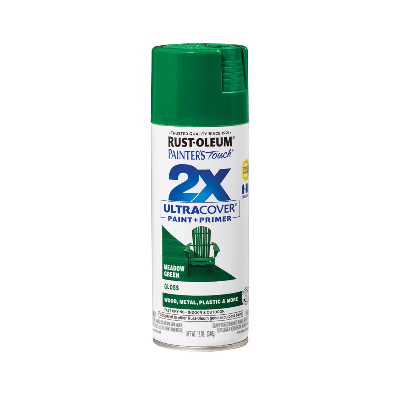 Rust-Oleum Painter's Touch 2X Ultra Cover Gloss Meadow Green Paint+Primer Spray Paint 12 oz
