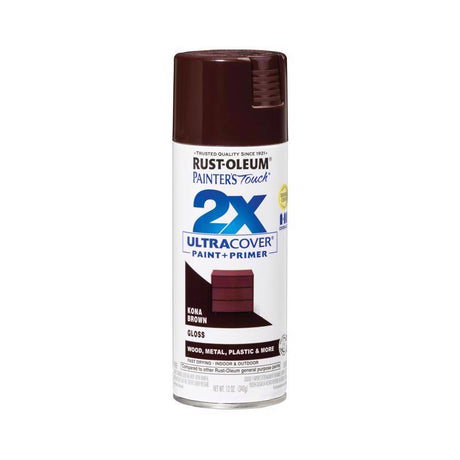 Rust-Oleum Painter's Touch 2X Ultra Cover Gloss Kona Brown Paint+Primer Spray Paint 12 oz