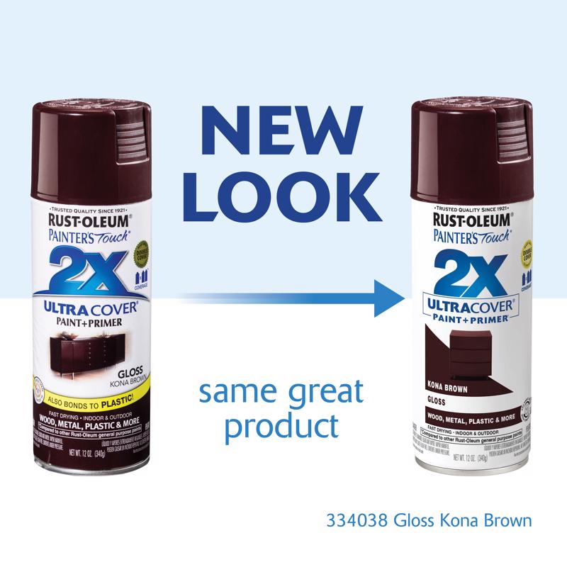 Rust-Oleum Painter's Touch 2X Ultra Cover Gloss Kona Brown Paint+Primer Spray Paint 12 oz