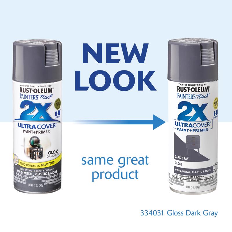 Rust-Oleum Painter's Touch 2X Ultra Cover Gloss Dark Gray Paint+Primer Spray Paint 12 oz