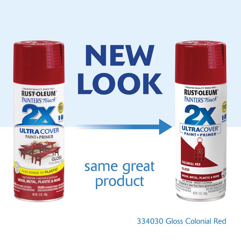 Rust-Oleum Painter's Touch 2X Ultra Cover Gloss Colonial Red Paint+Primer Spray Paint 12 oz