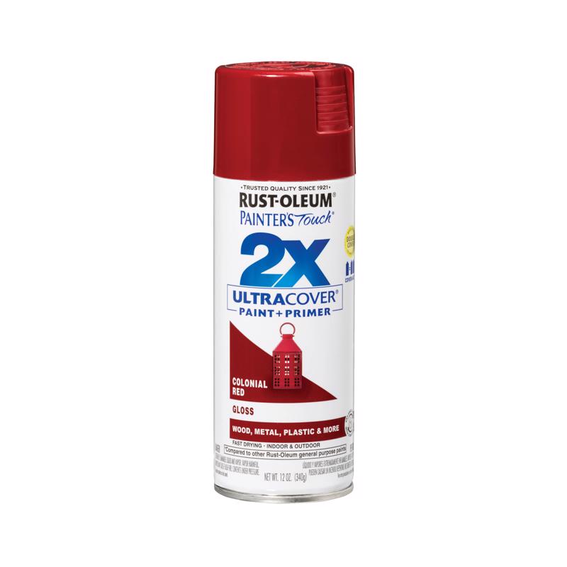 Rust-Oleum Painter's Touch 2X Ultra Cover Gloss Colonial Red Paint+Primer Spray Paint 12 oz