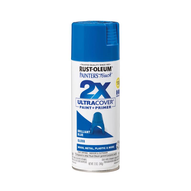Rust-Oleum Painter's Touch 2X Ultra Cover Gloss Brilliant Blue Paint+Primer Spray Paint 12 oz