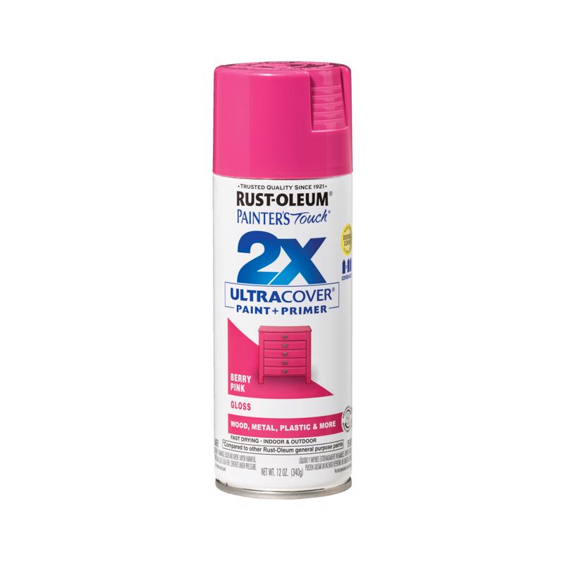 Rust-Oleum Painter's Touch 2X Ultra Cover Gloss Berry Pink Paint+Primer Spray Paint 12 oz