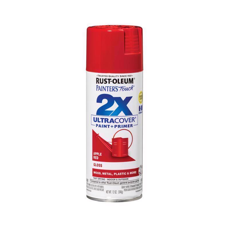 Rust-Oleum Painter's Touch 2X Ultra Cover Gloss Apple Red Paint+Primer Spray Paint 12 oz