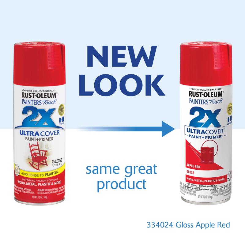 Rust-Oleum Painter's Touch 2X Ultra Cover Gloss Apple Red Paint+Primer Spray Paint 12 oz