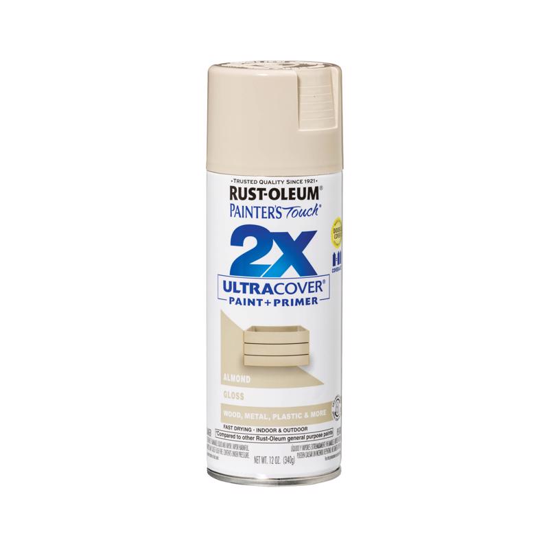 Rust-Oleum Painter's Touch 2X Ultra Cover Gloss Almond Paint+Primer Spray Paint 12 oz