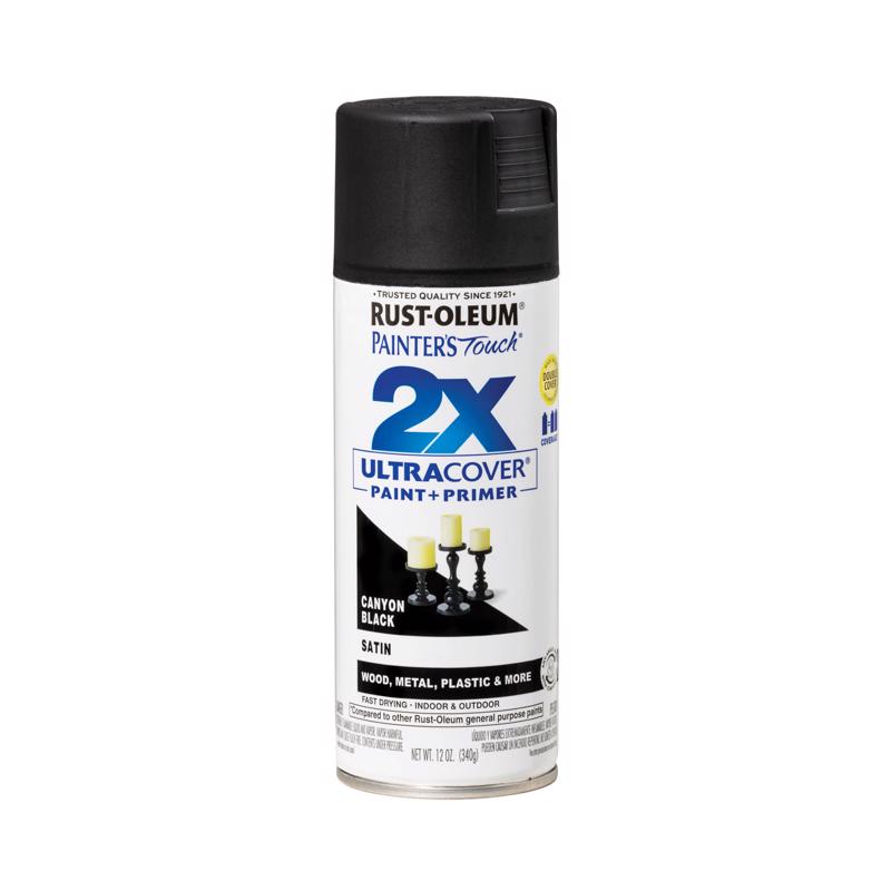 Rust-Oleum Painter's Touch 2X Ultra Cover Satin Canyon Black Paint+Primer Spray Paint 12 oz