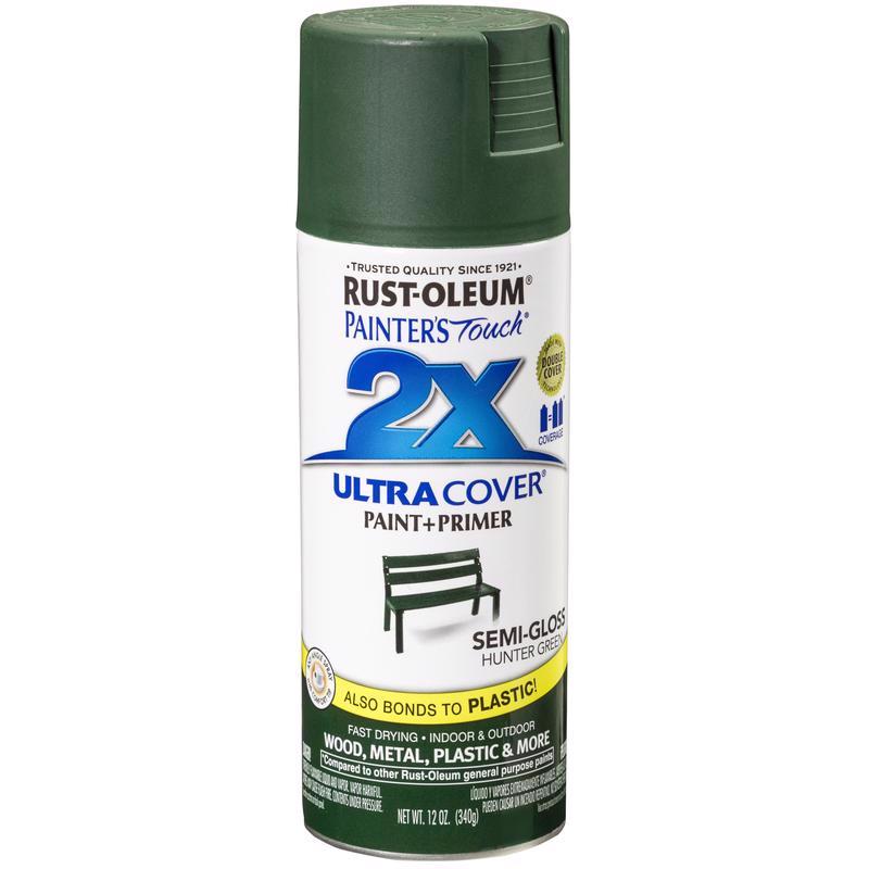 Rust-Oleum Painter's Touch 2X Ultra Cover Semi-Gloss Hunter Green Paint+Primer Spray Paint 12 oz