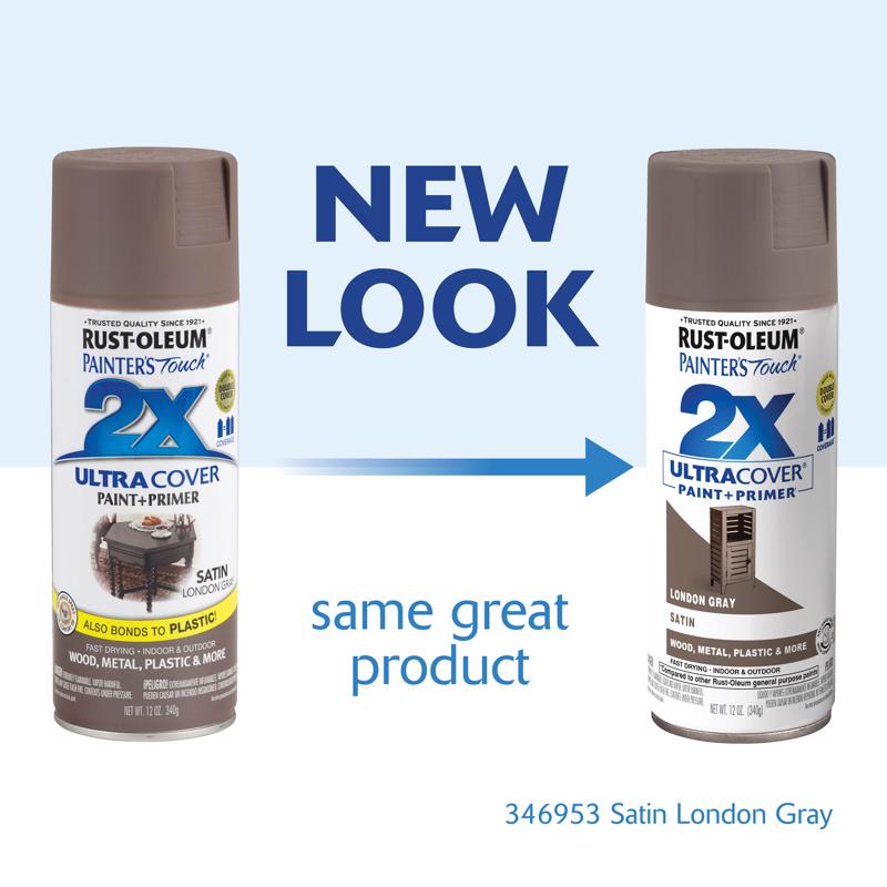 Rust-Oleum Painter's Touch 2X Ultra Cover Satin London Gray Paint+Primer Spray Paint 12 oz