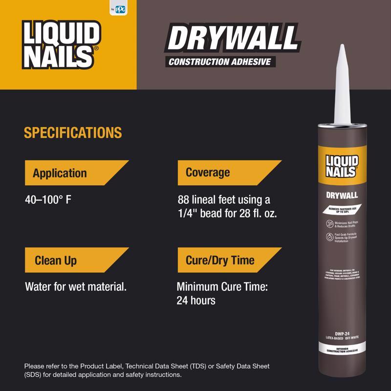 Liquid Nails DWP-24 Drywall Acrylic Latex Construction Adhesive 28 oz