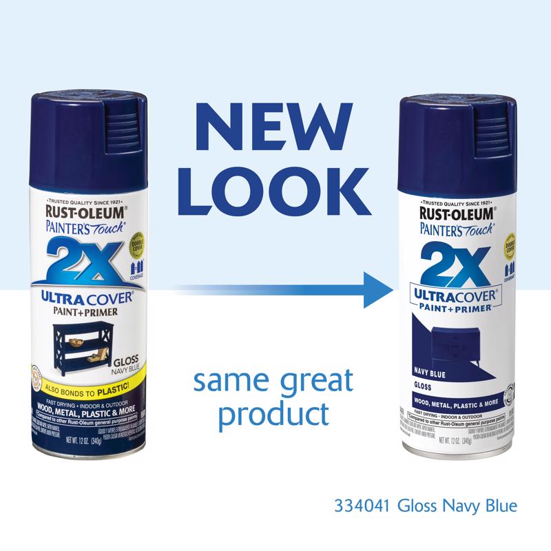 Rust-Oleum Painter's Touch 2X Ultra Cover Gloss Navy Blue Paint+Primer Spray Paint 12 oz