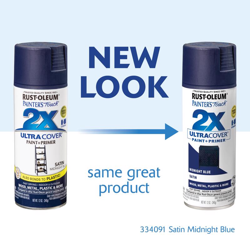 Rust-Oleum Painter's Touch 2X Ultra Cover Satin Midnight Blue Paint+Primer Spray Paint 12 oz
