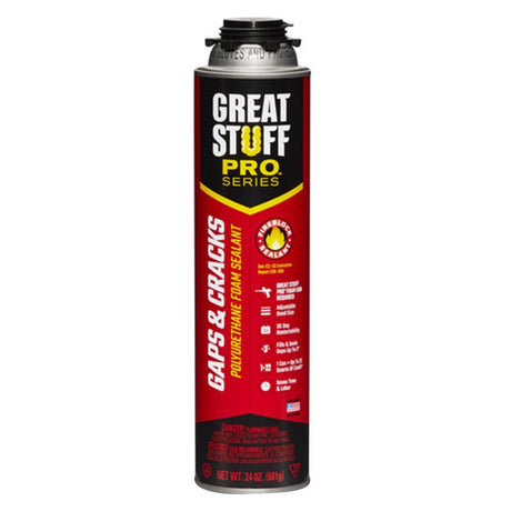 GREAT STUFF PRO Gaps and Cracks - 24oz Fireblock Foam Insulation Sealant, Pack of 12. Closed Cell, Polyurethane Expanding Spray Foam. Seals & Insulates Gaps Up to 3"