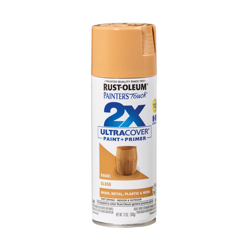 Rust-Oleum Painter's Touch 2X Ultra Cover Gloss Khaki Paint+Primer Spray Paint 12 oz