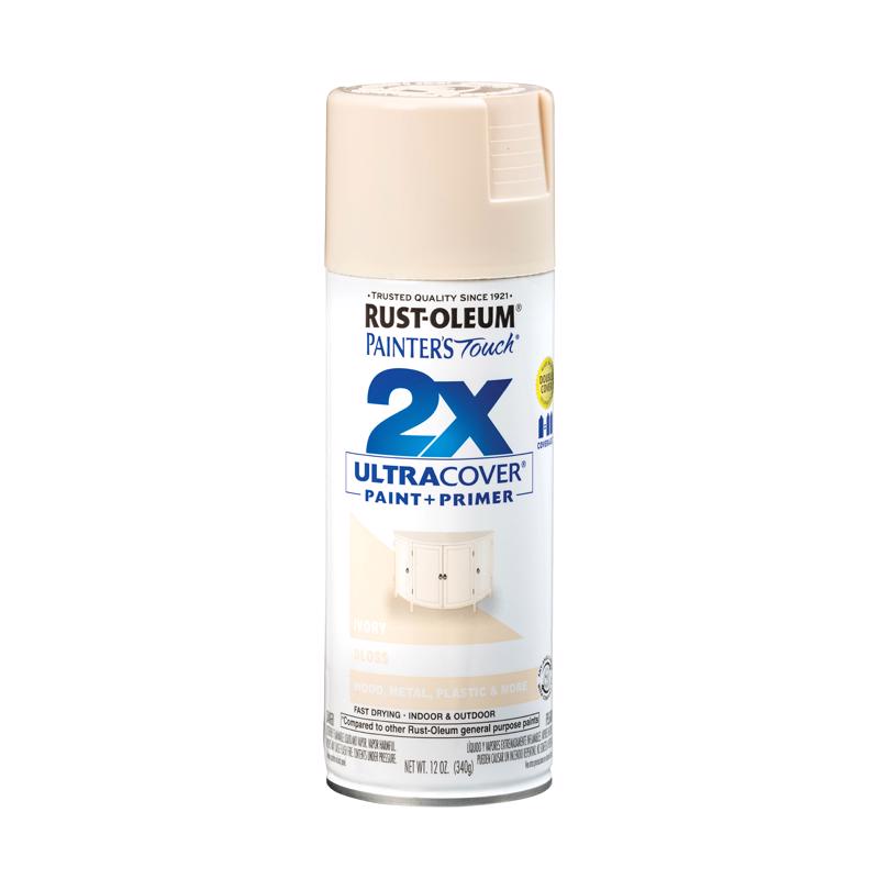 Rust-Oleum Painter's Touch 2X Ultra Cover Gloss Ivory Paint+Primer Spray Paint 12 oz
