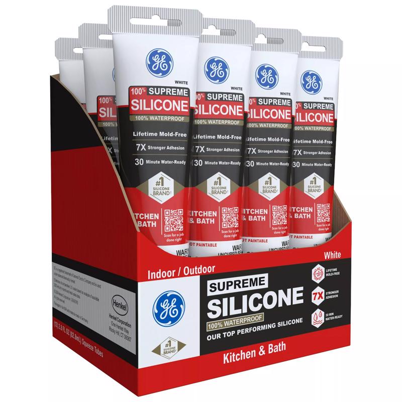GE Supreme White Supreme Silicone Kitchen and Bath Caulk Sealant 2.8 oz