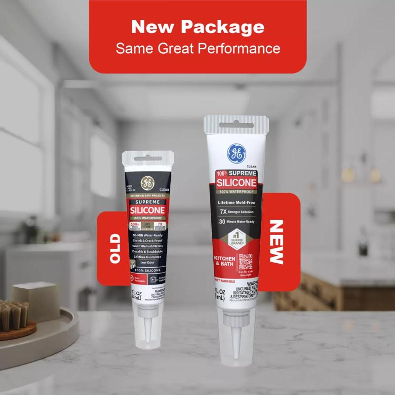 GE Supreme White Supreme Silicone Kitchen and Bath Caulk Sealant 2.8 oz