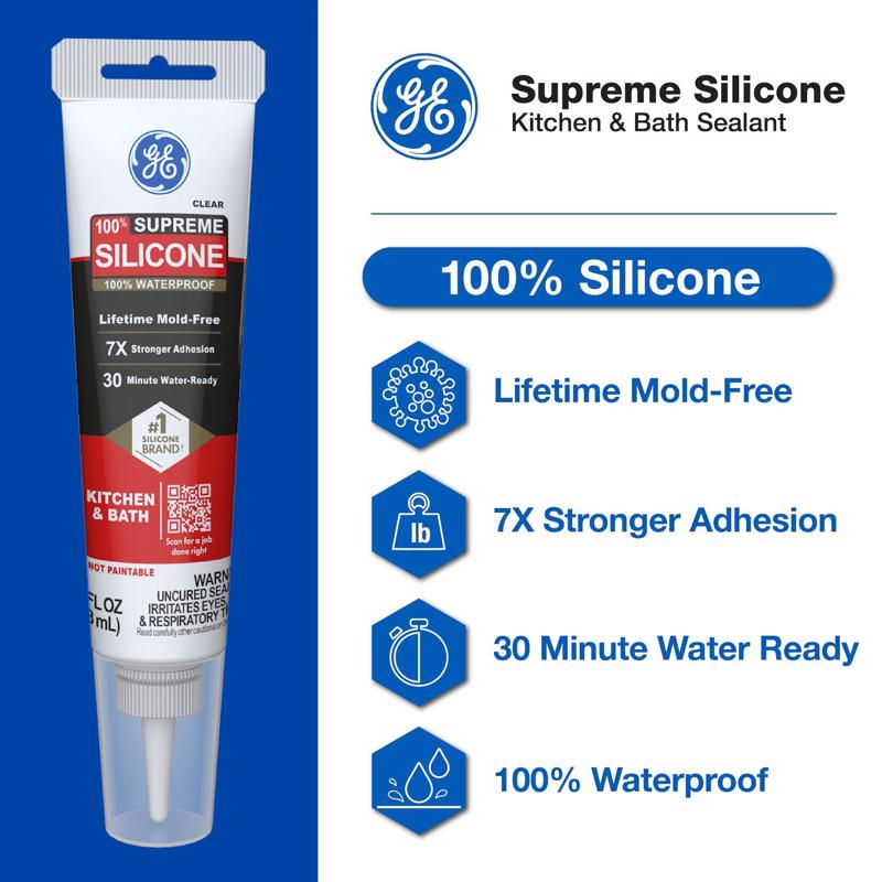 GE Supreme White Supreme Silicone Kitchen and Bath Caulk Sealant 2.8 oz