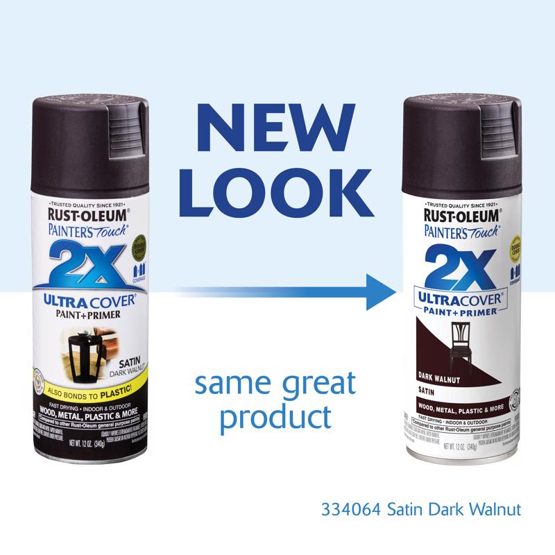 Rust-Oleum Painter's Touch 2X Ultra Cover Satin Dark Walnut Paint+Primer Spray Paint 12 oz