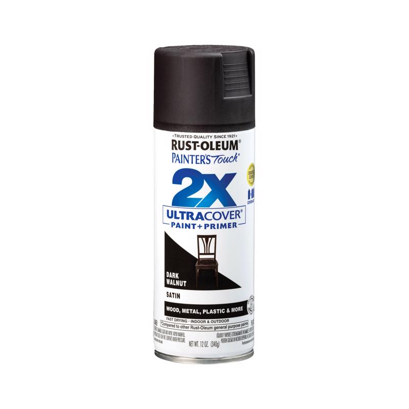 Rust-Oleum Painter's Touch 2X Ultra Cover Satin Dark Walnut Paint+Primer Spray Paint 12 oz