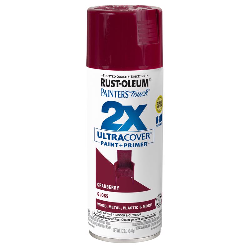 Rust-Oleum Painter's Touch 2X Ultra Cover Gloss Cranberry Paint+Primer Spray Paint 12 oz