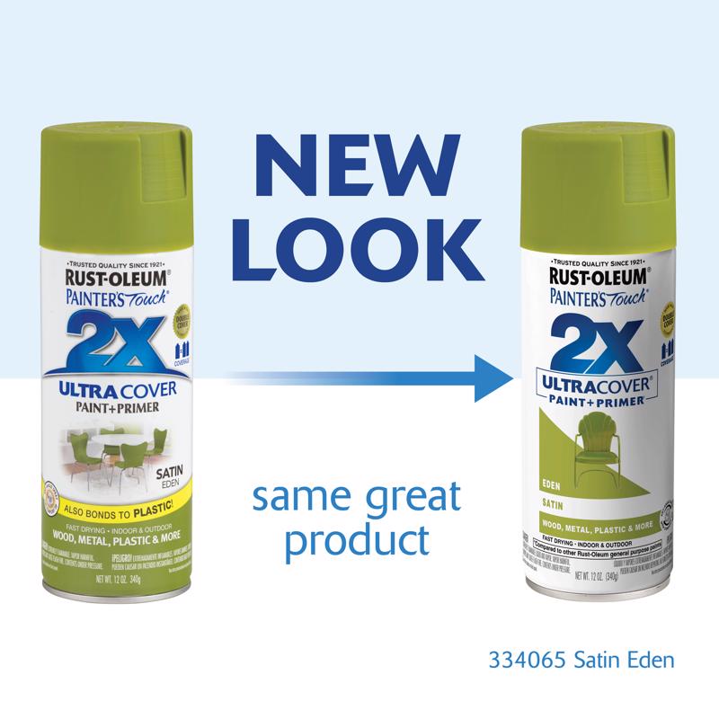 Rust-Oleum Painter's Touch 2X Ultra Cover Satin Eden Paint+Primer Spray Paint 12 oz