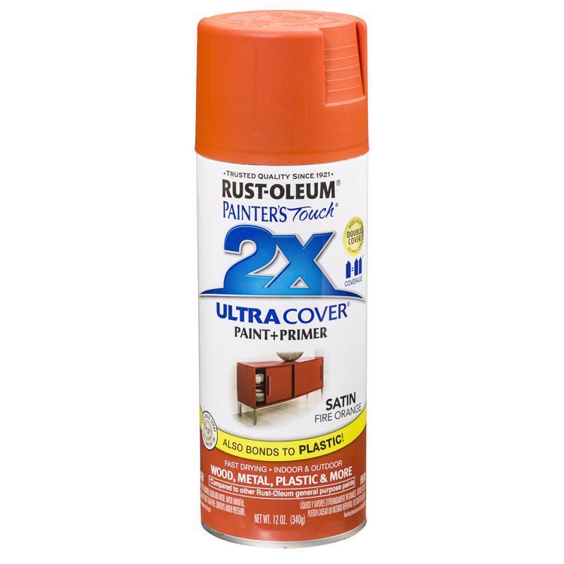 Rust-Oleum Painter's Touch 2X Ultra Cover Satin Fire Orange Paint+Primer Spray Paint 12 oz