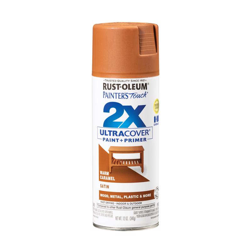 Rust-Oleum Painter's Touch 2X Ultra Cover Satin Warm Caramel Paint+Primer Spray Paint 12 oz