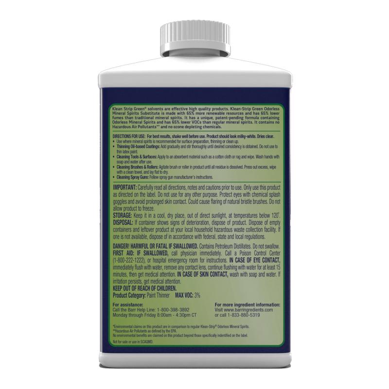 Klean Strip Green Mineral Spirits Oil-Based Thinner 32 oz