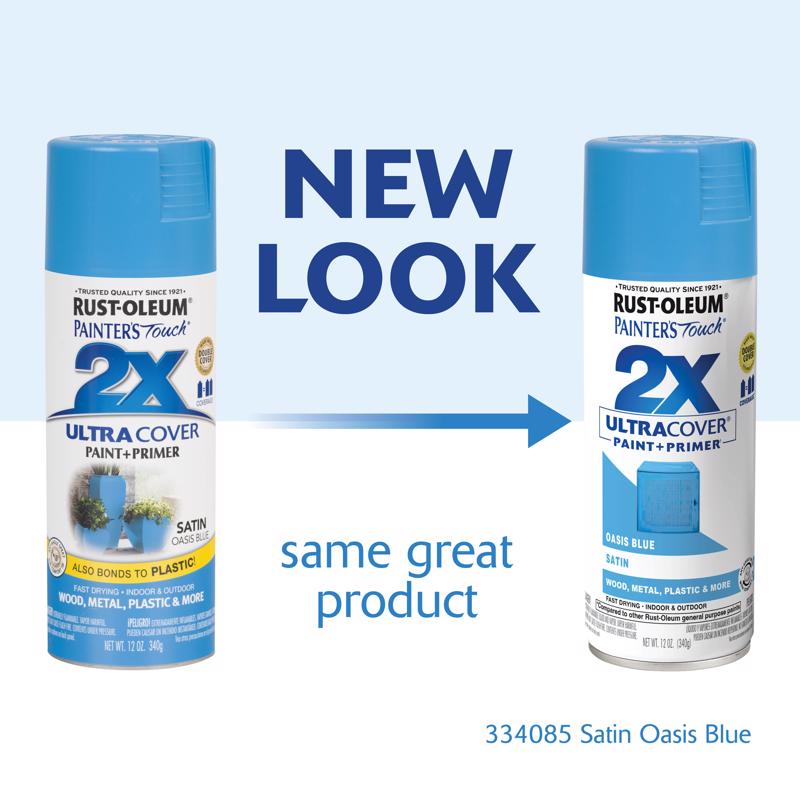 Rust-Oleum Painter's Touch 2X Ultra Cover Satin Oasis Blue Paint+Primer Spray Paint 12 oz