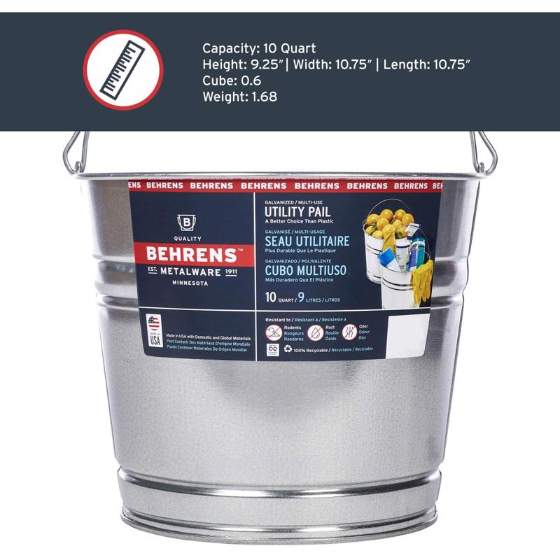Behrens 10 qt Galvanized Pail Gray