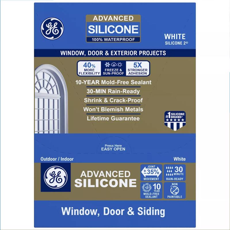 GE Advanced White Silicone 2 Window and Door Caulk Sealant 2.8 oz