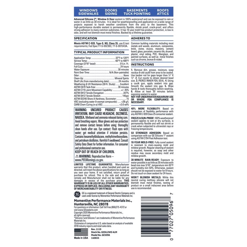 GE Advanced Almond Silicone 2 Window and Door Caulk Sealant 10.1 oz