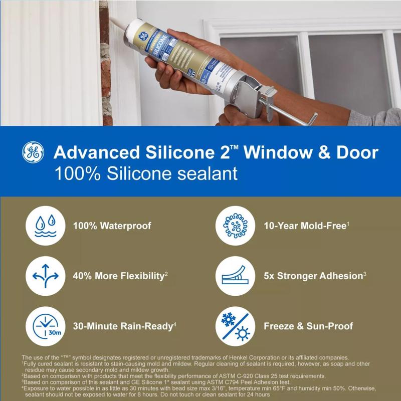 GE Advanced Almond Silicone 2 Window and Door Caulk Sealant 10.1 oz