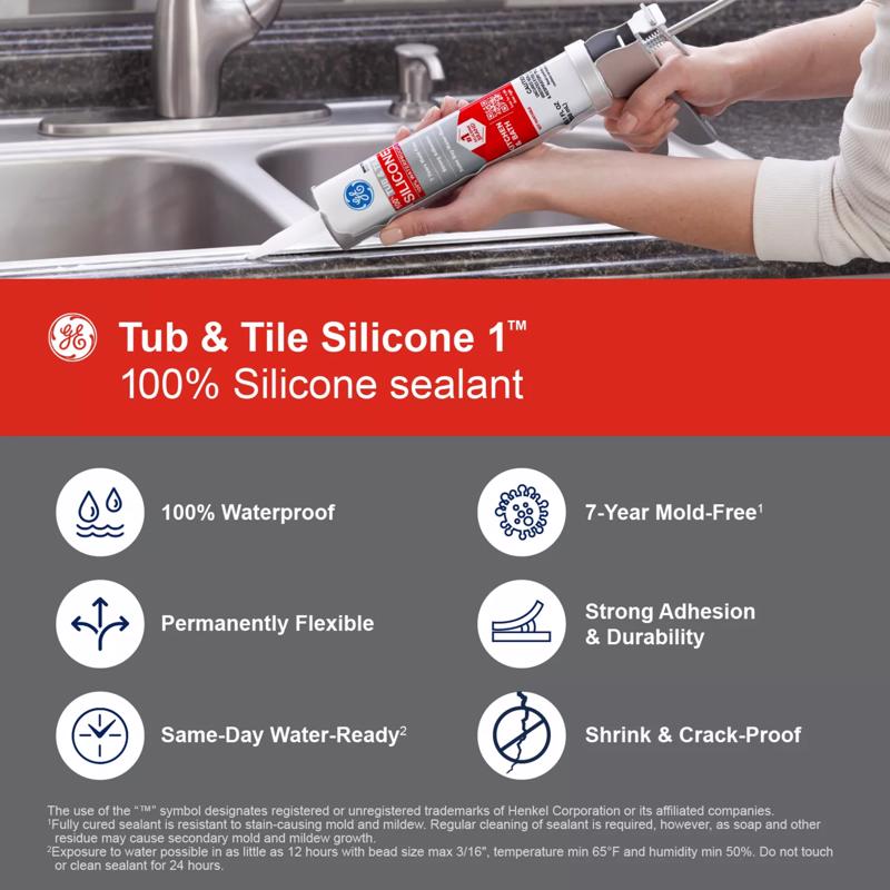 GE Tub & Tile Clear Silicone 1 Tub and Tile Caulk Sealant 10.1 oz