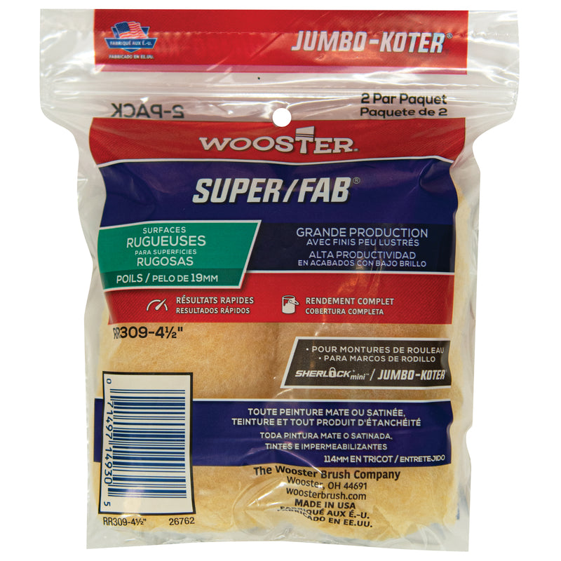 Wooster Super/Fab Knit 4-1/2 in. W X 3/4 in. Jumbo Mini Paint Roller Cover 2 pk