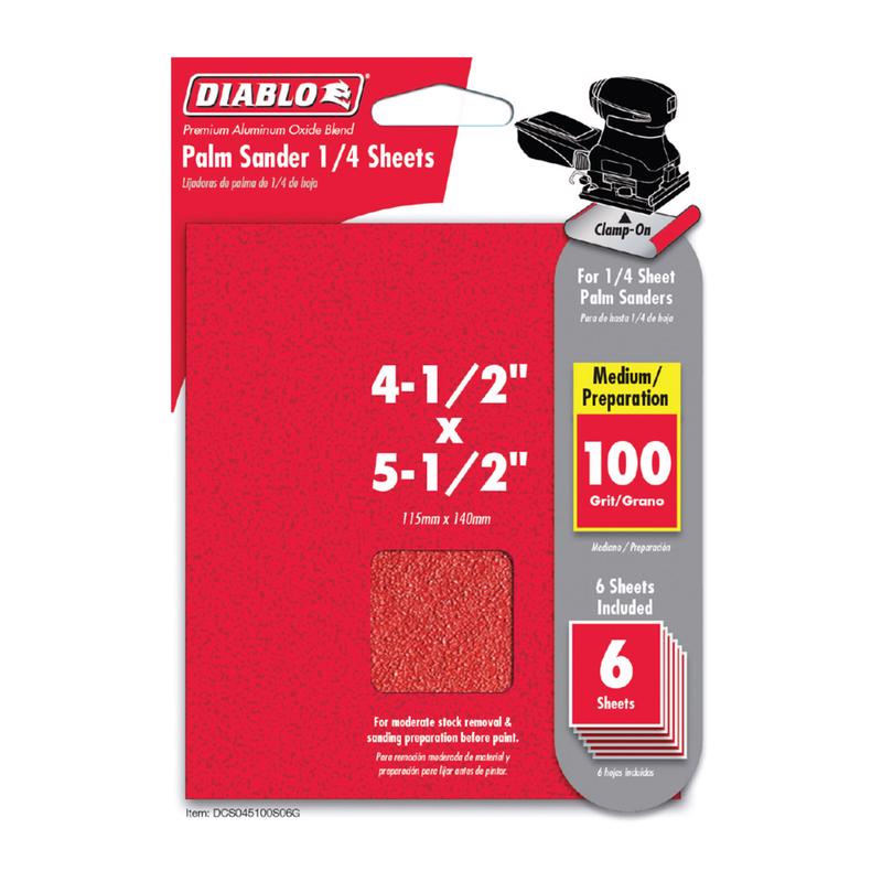 Diablo 5-1/2 in. L X 4-1/2 in. W 100 Grit Aluminum Oxide 1/4 Sheet Sandpaper 6 pk