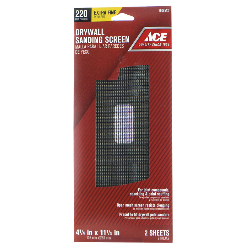 Ace 11-1/4 in. L X 4-1/4 in. W 220 Grit Silicon Carbide Drywall Sanding Screen 2 pk