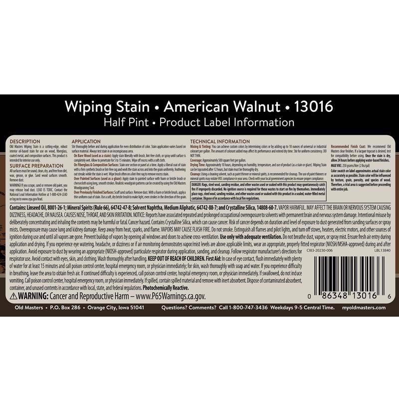 Old Masters Semi-Transparent American Walnut Oil-Based Wiping Stain 0.5 pt