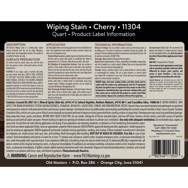 Old Masters Semi-Transparent Cherry Oil-Based Wiping Stain 1 qt