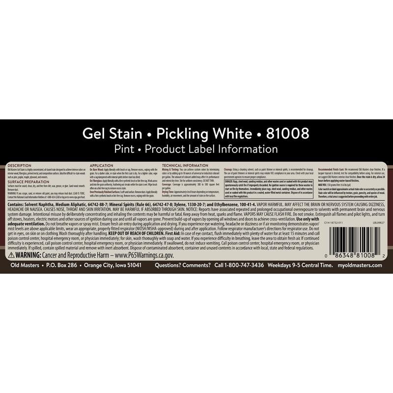 Old Masters Semi-Transparent Pickling White Oil-Based Alkyd Gel Stain 1 pt