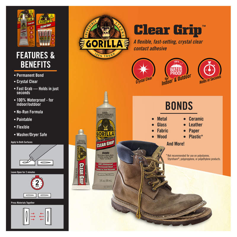 Gorilla Clear Grip High Strength Contact Adhesive 3 oz