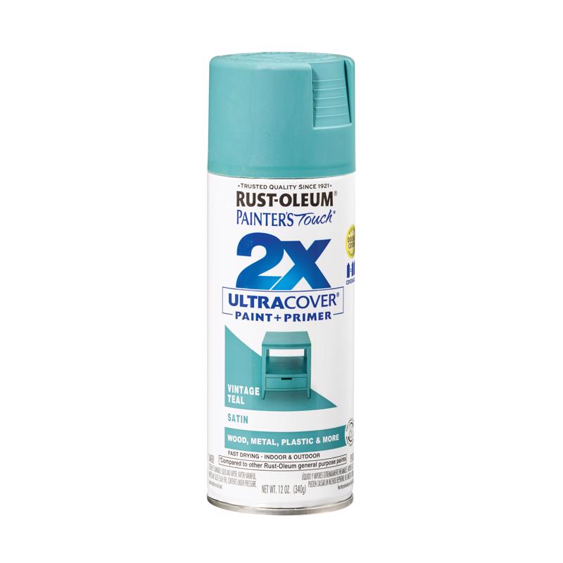 Rust-Oleum Painter's Touch 2X Ultra Cover Satin Vintage Teal Paint+Primer Spray Paint 12 oz