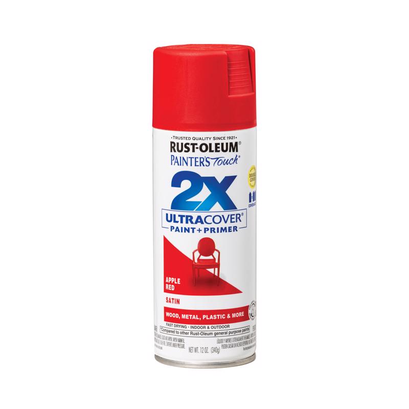 Rust-Oleum Painter's Touch 2X Ultra Cover Satin Apple Red Paint+Primer Spray Paint 12 oz