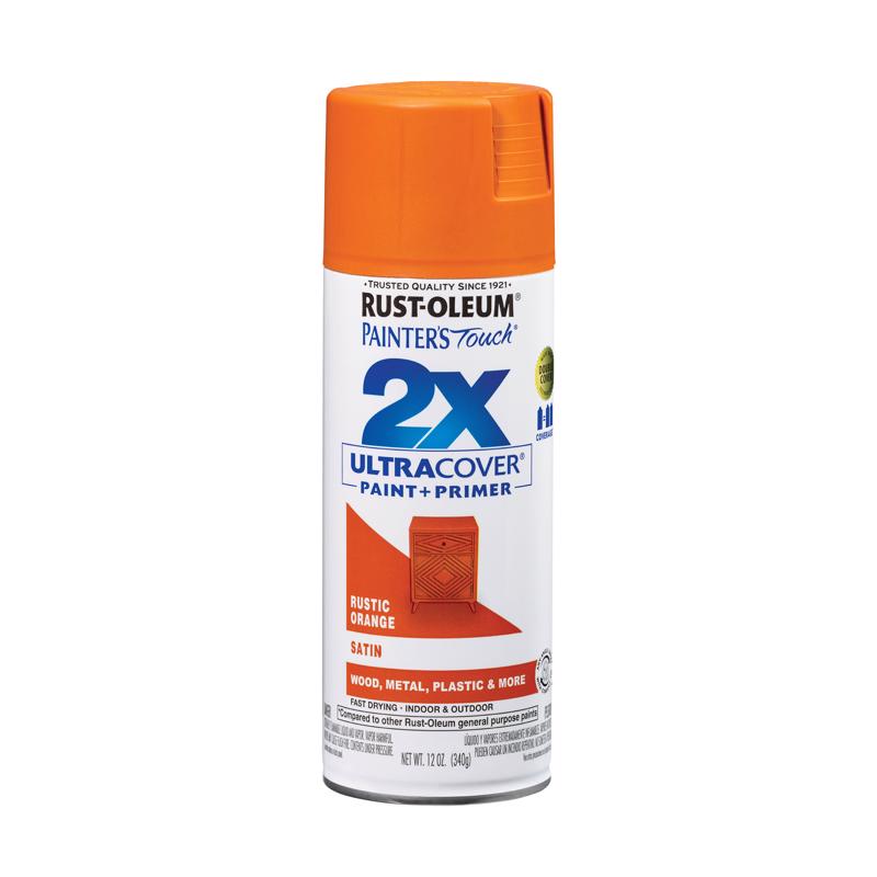 Rust-Oleum Painter's Touch 2X Ultra Cover Satin Rustic Orange Paint+Primer Spray Paint 12 oz