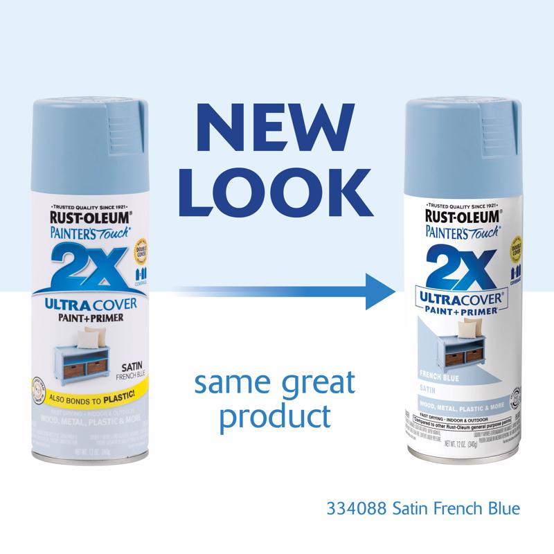 Rust-Oleum Painter's Touch 2X Ultra Cover Satin French Blue Paint+Primer Spray Paint 12 oz