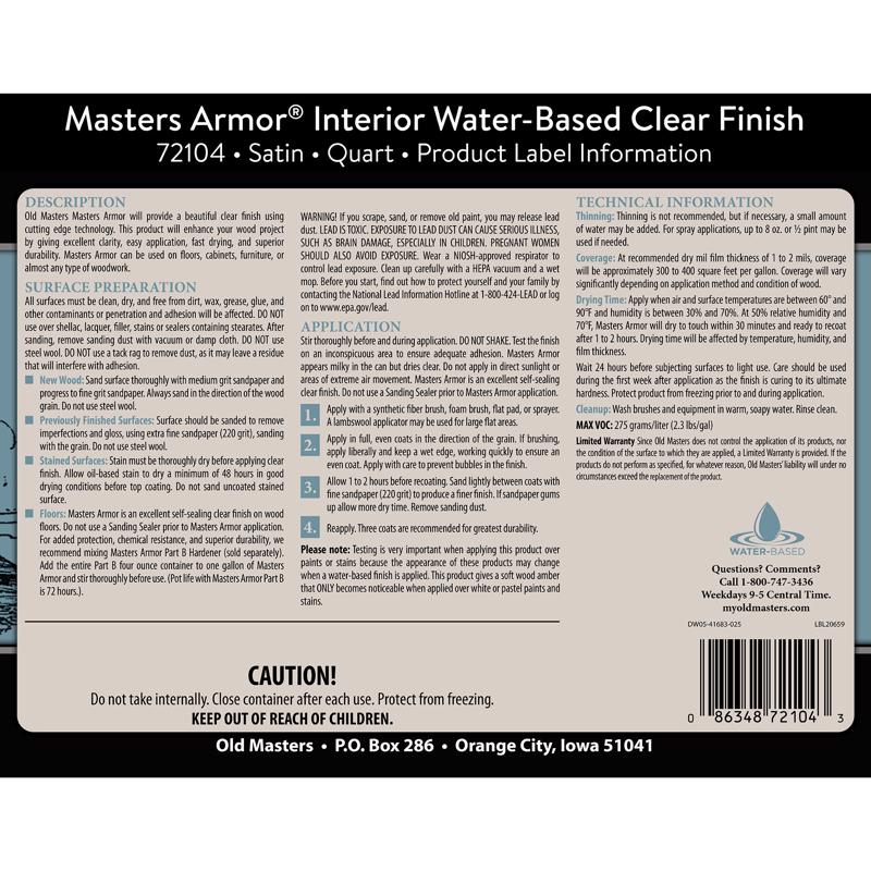 Old Masters Masters Armor Satin Clear Water-Based Floor Finish 1 qt